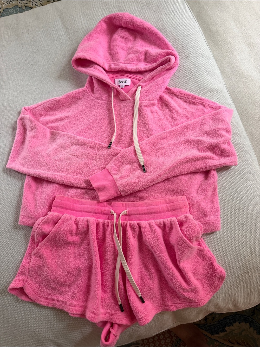 feat Pink Terry Hoodie & Shorts Set